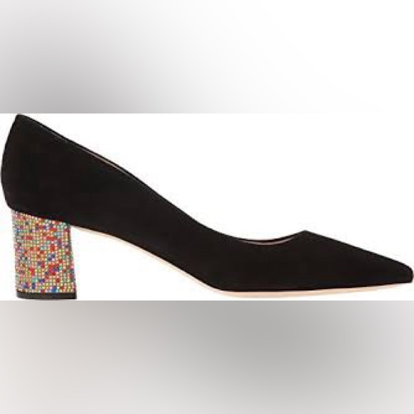 Kate Spade Milan Black Suede Multicolored Stone Rhinestone Pumps Heels Size 10.5 - Picture 1 of 12